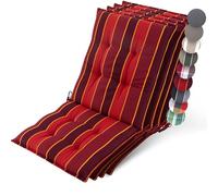 Beautissu Set 4 Premium Cojín Silla Jardín Exterior con Respaldo Bajo | 100x50cm 8cm grosor rayas rojo acolchado resistencia UV antideslizante tumbona cojines asiento Sun-NL