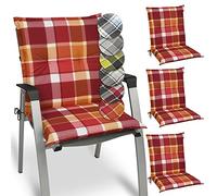 Beautissu Set de 4 Cojines para sillas de Exterior y jardín con Respaldo bajo Sunny RO Rojo 100x50x6 cm tumbonas, mecedoras, Asientos cómodo Acolchado Resistente a Rayos UV