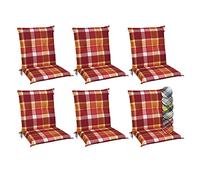 Beautissu Set de 6 Cojines para sillas de Exterior y jardín con Respaldo bajo Sunny RO Rojo 100x50x6 cm tumbonas, mecedoras, Asientos cómodo Acolchado Resistente a Rayos UV