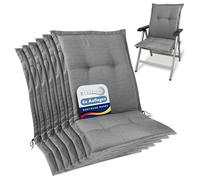 Beautissu Set de 6 Cojines Premium Sillas Jardin Respaldo bajo Tejido | 105x50cm grosor 7cm gris claro resistente UV fijación antideslizante Cuscini Grigio Chiaro Spessore Cuscino Sedia HighLux NL