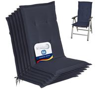 Beautissu Set de 6 Cojines sillas Jardin Exterior con Respaldo Alto Placas | 120x50x6cm azul marino compactas de gomaespuma tumbonas mecedoras de balcón HL Asiento cojín muebles relleno almohadón Loft
