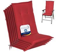 Beautissu Set de 6 Cojines sillas Jardin Exterior con Respaldo Alto Placas | 120x50x6cm rojo compactas de gomaespuma tumbonas mecedoras de balcón HL Asiento cojín muebles relleno almohadón Loft