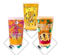 Beavertown - Juego de 3 vasos de pinta Young Sun Nanobot Luna Beer Lager X3 también viene con alfombrillas de cerveza de la marca Beavertown Roxley Pub Bar Man Cave