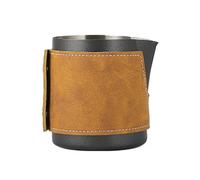 BEAZOOM Jarra de espuma de acero inoxidable sin mango de 450 ml con funda de piel térmica, arte latte y café expreso, color plateado