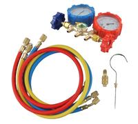 BEAZOOM Juego de manómetros de CA de 4 vías para R134A para R1234YF, kit de reparación de aire acondicionado automotriz de latón con medidores y mangueras codificados por colores