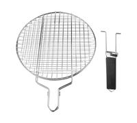 BEAZOOM Mango desmontable para cesta redonda de acero inoxidable, jaula de barbacoa plegable con bloqueo fácil de voltear, red portátil para asar verduras, carne, mariscos, incluye bolsa de
