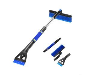 BEAZOOM Rascador de hielo extensible con escoba para coches, pala telescópica de nieve 3 en 1 de 60 a 80 cm, mango ergonómico, herramienta de limpieza de invierno de aluminio