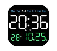 BEAZOOM Reloj de pared digital con pantalla LED grande, control remoto, hora, fecha, semana, alarma, temperatura, brillo ajustable, cuenta regresiva del día, decoración moderna para oficina en casa