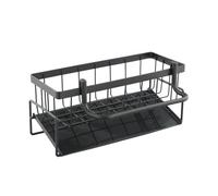 BEAZOOM Soporte de esponja para fregadero de cocina con bandeja de drenaje y poste de trapo, estante de almacenamiento de metal para fregadero, color negro