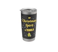 Bebida festiva divertida diciendo que mi espíritu navideño es tequila Vaso térmico de acero inoxidable de doble pared