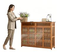 BEDCKCC Zapatero de Bambú para Recibidor, Zapatero Estrecho con Estantes Ajustables y Cajón, Mueble Grande con Puertas Rejilladas para Entrada Pasillo Salón, 130x100x35cm, Natural