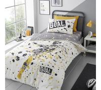 Bedding Bedlam - Juego de Funda de edredón de fútbol Amarillo Dorado, tamaño Doble (200 x 200 cm), Reversible (2 diseños), temática de fútbol, 1 Unidad, 100% poliéster (60% Reciclado) - 2 Fundas de