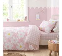Bedlam - Funda de edredón de Flores Rosas - Tamaño de Cama Individual (140 x 200 cm) - Diseños Reversibles (guingam) - 1 Funda de Almohada - Ropa de Cama Rosa con Margaritas - Funda de edredón a