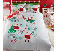 Bedlam - Funda de edredón de Papá Noel Rojo, tamaño Doble (200 x 200 cm), diseño Reversible (Gris/Rojo), Funda de edredón de Navidad para niños, Juego de Cama de Papá Noel de Dibujos Animados, Bonita