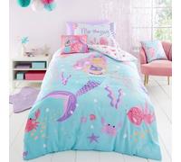 Bedlam - Funda de edredón de Sirena, tamaño Individual (200 x 140 cm), Reversible (2 diseños), Funda de edredón de Animales Marinos oceánicos para niñas, Ropa de Cama de Sirena para niñas, decoración
