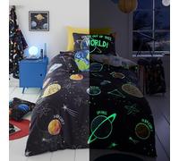 Bedlam Funda de edredón Que Brilla en la Oscuridad, tamaño Doble (200 x 200 cm), diseño Reversible de Galaxia y Planeta, Ropa de Cama con Sistema Solar para niños/niños, Color Negro