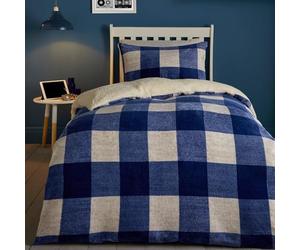 Bedlam Juego de Funda de edredón de Forro Polar a Cuadros Azules, tamaño Doble (200 x 200 cm), Ropa de Cama Reversible de Franela acogedora, Funda de edredón de Forro Polar Suave, Ropa de Cama de