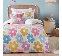 Bedlam - Juego de Funda de edredón de Forro Polar con diseño de Flores Retro, tamaño de Cama Doble en Multicolor
