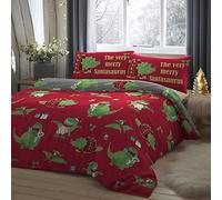 Bedlam Juego de Funda nórdica con diseño de Papá Noel Que Brilla en la Oscuridad para Cama Doble, Color Rojo