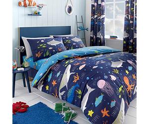 Bedlam Sea Life-Glow in The Dark - Juego de Funda de edredón (tamaño Individual), Multicolor