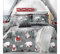Bedlam Xmas Juego de Funda de edredón de Navidad con Oso Polar y árboles de Navidad, Plateado, Doublé