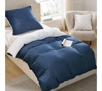BEDSURE Juego de ropa de cama esponjosa 135x200 Azul - Edredón de invierno de forro polar con funda de almohada de 80x80 cm, juego de ropa de cama cálido con cremallera, ropa de cama de piqué de