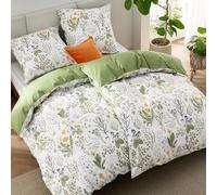 Bedsure Parure de lit 4 piezas 135 x 200 cm Algodón - Juego de ropa de cama Verde Couvre-lit 2 piezas con 2 fundas de almohada 80 x 80 cm, Funda nórdica reversible Bedding Salvia Verde Flores Motivo