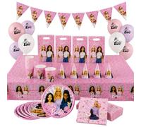 BeenSmile Decoracion Cumpleaños Infantil Barbie, Pack Fiesta Infantil 62 Piezas con Platos, Vasos, Servilletas, Globos, Mantel, Bolsas de Regalo, Gorros y Banderines