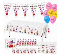 BeenSmile Decoracion Cumpleaños Infantil Peppa Pig, Pack Fiesta Infantil 62 Piezas con Platos, Vasos, Servilletas, Globos, Mantel, Bolsas de Regalo, Gorros y Banderines