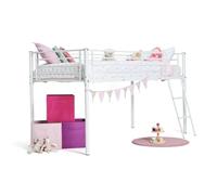 Befara Cama Semi Alta metálica Thelma para niños 90x190 cm - Espacio Juego, Escritorio y barreras anticaídas - Blanco