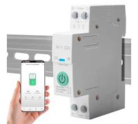 Behogan Interruptor inteligente WiFi 1P+N en riel DIN - Interruptor inteligente de potencia - Control remoto - Control por voz - Relé Wi-Fi para riel DIN Tuya a/Smart Life App - Mando a distancia