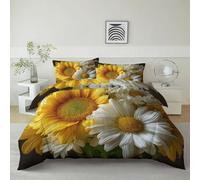 Beige Juego de Funda Nórdica 220 x 240 cm Naturaleza Flores Girasol Parure de Lit, Funda Nórdica de Microfibra con Cierre de Cremallera - Set de Ropa de Cama Transpirable y Suave