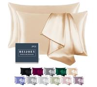 BEIJOEY Juego de 2 Fundas de Almohada 100% Seda de Morera para Cabello y Piel, con Cremallera Oculta, 19 Momme de 600 Hilos, Suave y Transpirable (Beige Pulido, estándar de 20 x 26 Pulgadas)