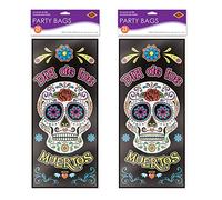 Beistle 50 CT Day of the Dead - Bolsa para golosinas con lazos incluidos, celofán de plástico, Dia de los Muertos y accesorios de fiesta de Halloween para panadería, 22,9 x 10,2 x 5,1 cm, multicolor