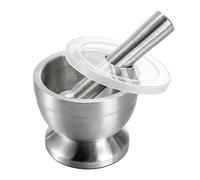 Bekith Juego de mortero y mortero de acero inoxidable cepillado 18/8 molinillo de especias triturador de píldoras Molcajete tazón de hierbas