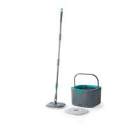 Beldray fregona giratoria Anti-bac con Cubo, 2,4 l, Doble cámara | Escurridor accionado presión, separa agua limpia y sucia, 2 mopas lavables, tapón vaciado, cerdas fregado, spray