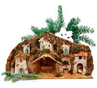 Belén navideño con molino, fuente y luces LED, 42x96x58 cm, madera