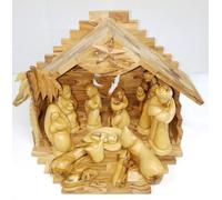 Belén navideño de madera de olivo, con música, de 28 centímetros (11 pulgadas)