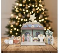 Belén navideño de madera personalizado con nombre – Escena del nacimiento – Sin personalización