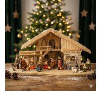 Belén navideño tradicional de Zúrich, que incluye un juego de figuras de 17 piezas. Estimación de tiempo de montaje: 1 hora. Dimensiones del belén: aproximadamente 70 x 30 x 35 cm