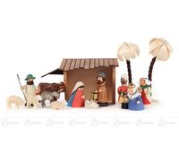 Belén y accesorios. Belén navideño con establo, de colores (15). Ancho x Alto x Profundidad: 3,5 cm x 5,5 cm x 3 cm. NUEVO