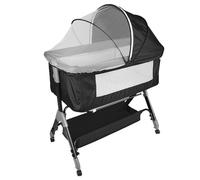 Belfoyer Cuna Colecho Bebé con Colchón y Mosquitera, Altura Ajustable, Cuna Plegable con Ruedas y Función Mecedora, de 0 a 36 Meses（105 * 52 * 103-115cm,Negro）