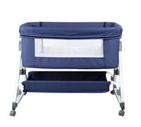 Belfoyer Cuna Colecho Bebé con Colchón y Mosquitera, Altura Ajustable, Cuna Plegable con Ruedas y Función Mecedora, de 0 a 36 Meses（80 * 40 * 100-116cm,Azul）