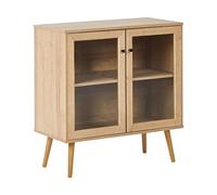 Beliani Aparador 2 Puertas 1 Estante Tablero de partículas Patas de Madera de Pino Frente de Vidrio marrón Claro Albany