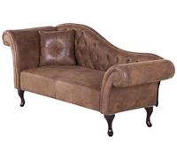 Beliani Chaise Longue tapizado en Piel sintética marrón Claro Acolchado capitoné versión Izquierda con cojín Lattes