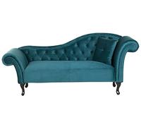 Beliani Chaise Longue tapizado en Terciopelo Azul Acolchado capitoné versión Derecha con cojín Lattes
