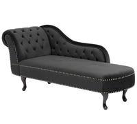 Beliani Chaise Longue tapizado en Terciopelo Negro con Botones versión Izquierda Nimes