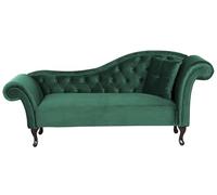 Beliani Chaise Longue tapizado en Terciopelo Verde Oscuro Acolchado capitoné versión Derecha con cojín Lattes