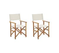 Beliani Conjunto de 2 sillas de jardín de Tela Blanco Crema Madera de Acacia Clara Plegable Director Cine
