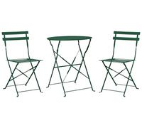 Beliani Conjunto de balcón 3 Piezas Mesa Redonda sillas de Acero Exterior Verde Oscuro Fiori